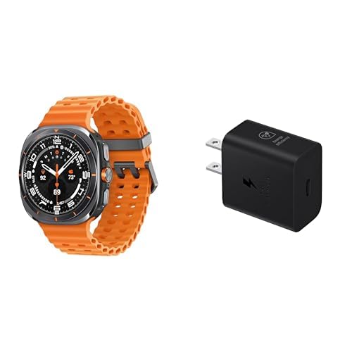 SAMSUNG Galaxy Watch Ultra 47mm LTE AI Smartwatch Bundle w/ 25W Power Adapter, Energy Score, Wellness Tips, Heart Rate Tracking, Sleep Monitor, Fitness Tracker, GPS, 2024,Titanium Gray