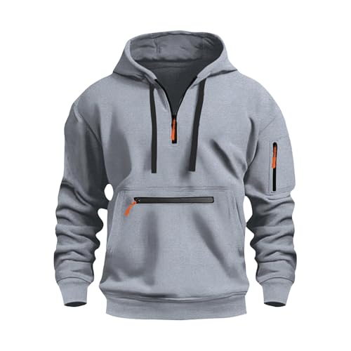 Fleece 1/4 Zip Pullover Mens Tactical Hoodie Long Sleeve Workout Vintage Sweatshirt Fall Winter Athletic Militart Hoodies Fleece Quarter Zip Hoodie with Pcokets Big and Tall Cotton Sweatshirts