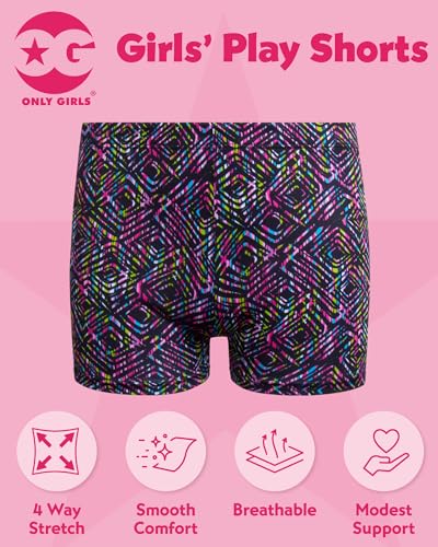 Rene Rofe Girls' Cartwheel Shorts - 4 Pack Dance Bike Shorts with Comfort 4-Way Stretch Play Shorts for Girls (Sizes: 6X-14), Size 6X, Neon Pink/Black/Black