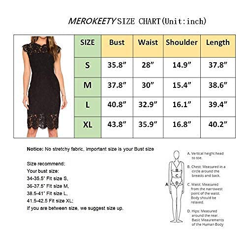 MEROKEETY Women's Sleeveless Lace Floral Elegant Cocktail Dress Crew Neck Knee Length for Party, Black, Medium