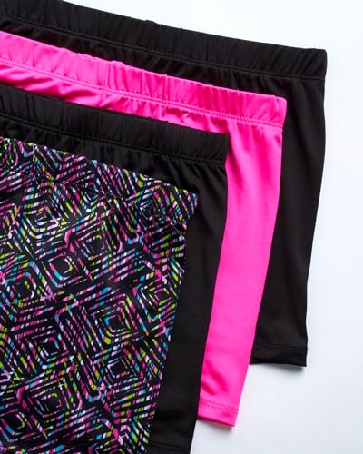 Rene Rofe Girls' Cartwheel Shorts - 4 Pack Dance Bike Shorts with Comfort 4-Way Stretch Play Shorts for Girls (Sizes: 6X-14), Size 6X, Neon Pink/Black/Black