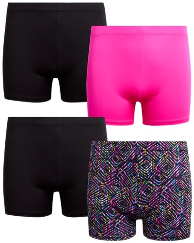 Rene Rofe Girls' Cartwheel Shorts - 4 Pack Dance Bike Shorts with Comfort 4-Way Stretch Play Shorts for Girls (Sizes: 6X-14), Size 6X, Neon Pink/Black/Black