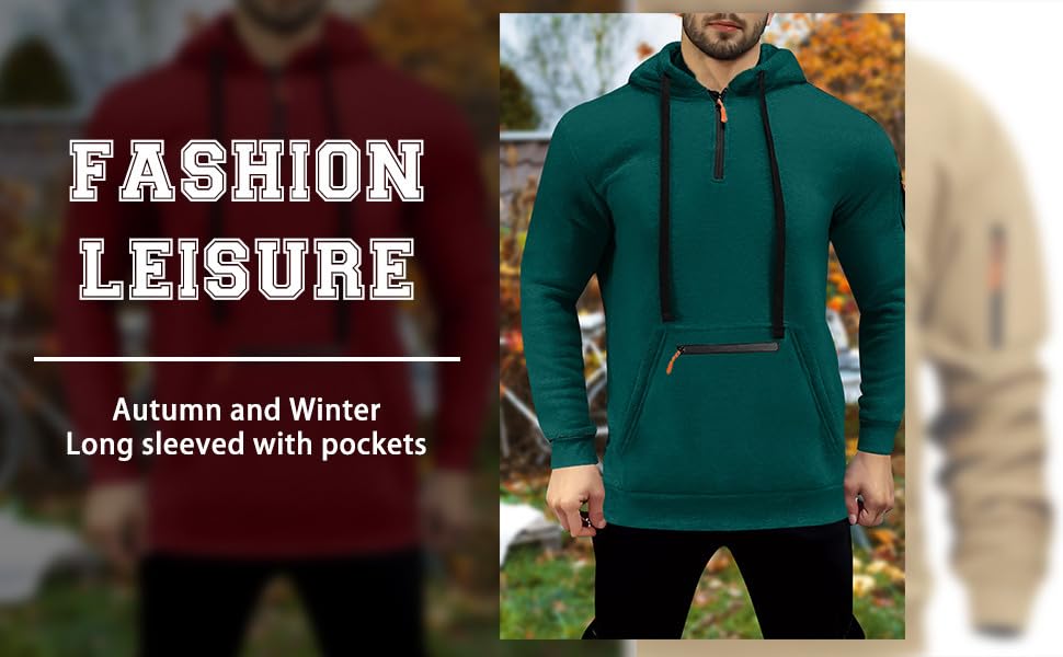 Fleece 1/4 Zip Pullover Mens Tactical Hoodie Long Sleeve Workout Vintage Sweatshirt Fall Winter Athletic Militart Hoodies Fleece Quarter Zip Hoodie with Pcokets Big and Tall Cotton Sweatshirts