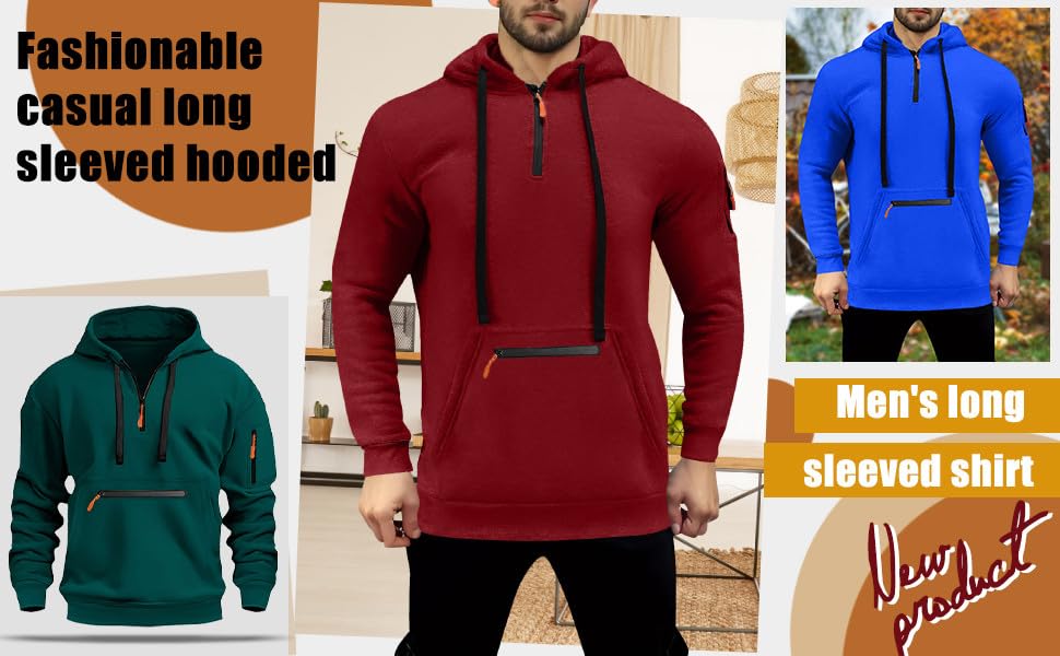 Fleece 1/4 Zip Pullover Mens Tactical Hoodie Long Sleeve Workout Vintage Sweatshirt Fall Winter Athletic Militart Hoodies Fleece Quarter Zip Hoodie with Pcokets Big and Tall Cotton Sweatshirts