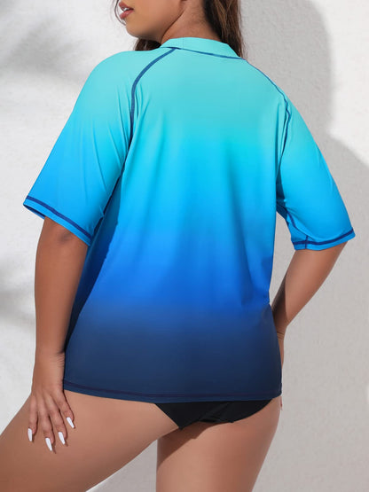 Halcurt Women's Plus Size Short Sleeve Rash Guard Swim Shirts Top Only Loose Fit Swim Tee UPF50+ Swimsuit Ombre Blue 1X