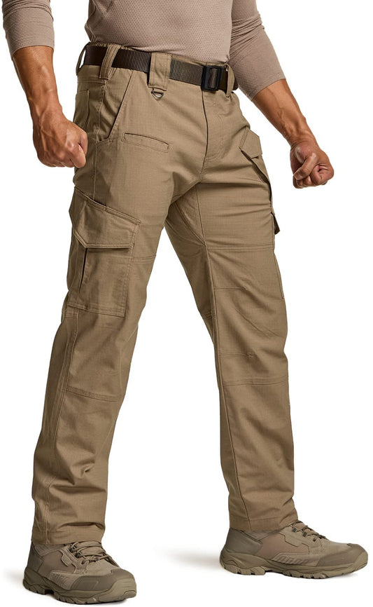 CQR Men's Flex Ripstop Tactical Pants, Water Resistant Stretch Cargo Pants, Lightweight EDC Hiking Work Pants, Marksman Cougar, 40W x 30L