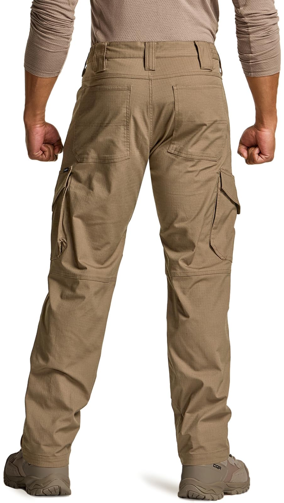 CQR Men's Flex Ripstop Tactical Pants, Water Resistant Stretch Cargo Pants, Lightweight EDC Hiking Work Pants, Marksman Cougar, 40W x 30L