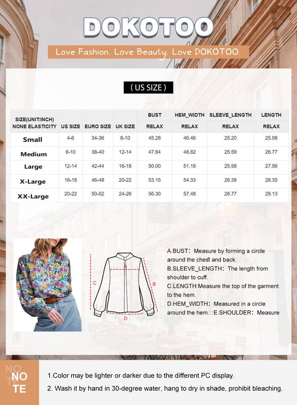 Dokotoo Womens Juniors Summer Tops 2024 Fashion Trendy Casual Dressy Fall Long Sleeve Smocked Button Down T Shirts Easel Flower Print V Neck Business Work Tunic Bohemian Floral Top Medium Black