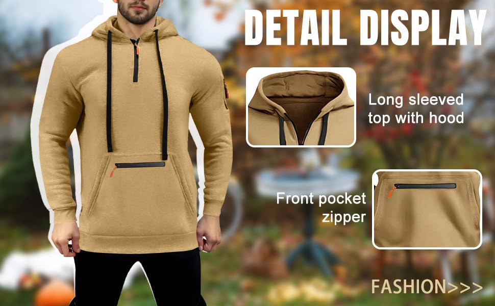 Fleece 1/4 Zip Pullover Mens Tactical Hoodie Long Sleeve Workout Vintage Sweatshirt Fall Winter Athletic Militart Hoodies Fleece Quarter Zip Hoodie with Pcokets Big and Tall Cotton Sweatshirts