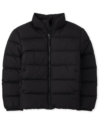 The Children's Place Boys' Medium Weight Puffer Jacket, Wind, Water-Resistant, Black, Large (10/12)