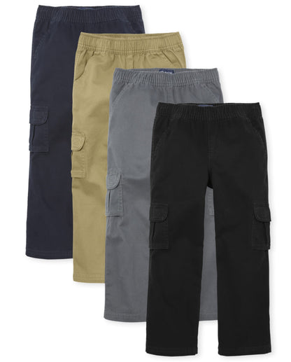 The Children's Place Boys Pull on Cargo Pants,Black/Flax/Gray Steel/New Navy 4 Pack,18