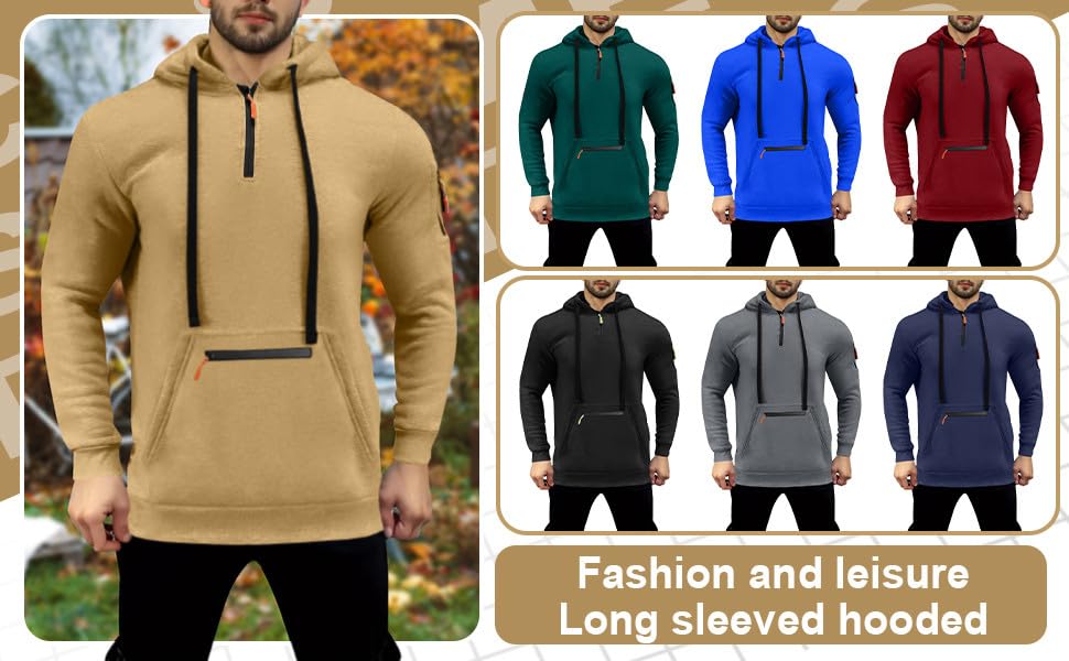Fleece 1/4 Zip Pullover Mens Tactical Hoodie Long Sleeve Workout Vintage Sweatshirt Fall Winter Athletic Militart Hoodies Fleece Quarter Zip Hoodie with Pcokets Big and Tall Cotton Sweatshirts