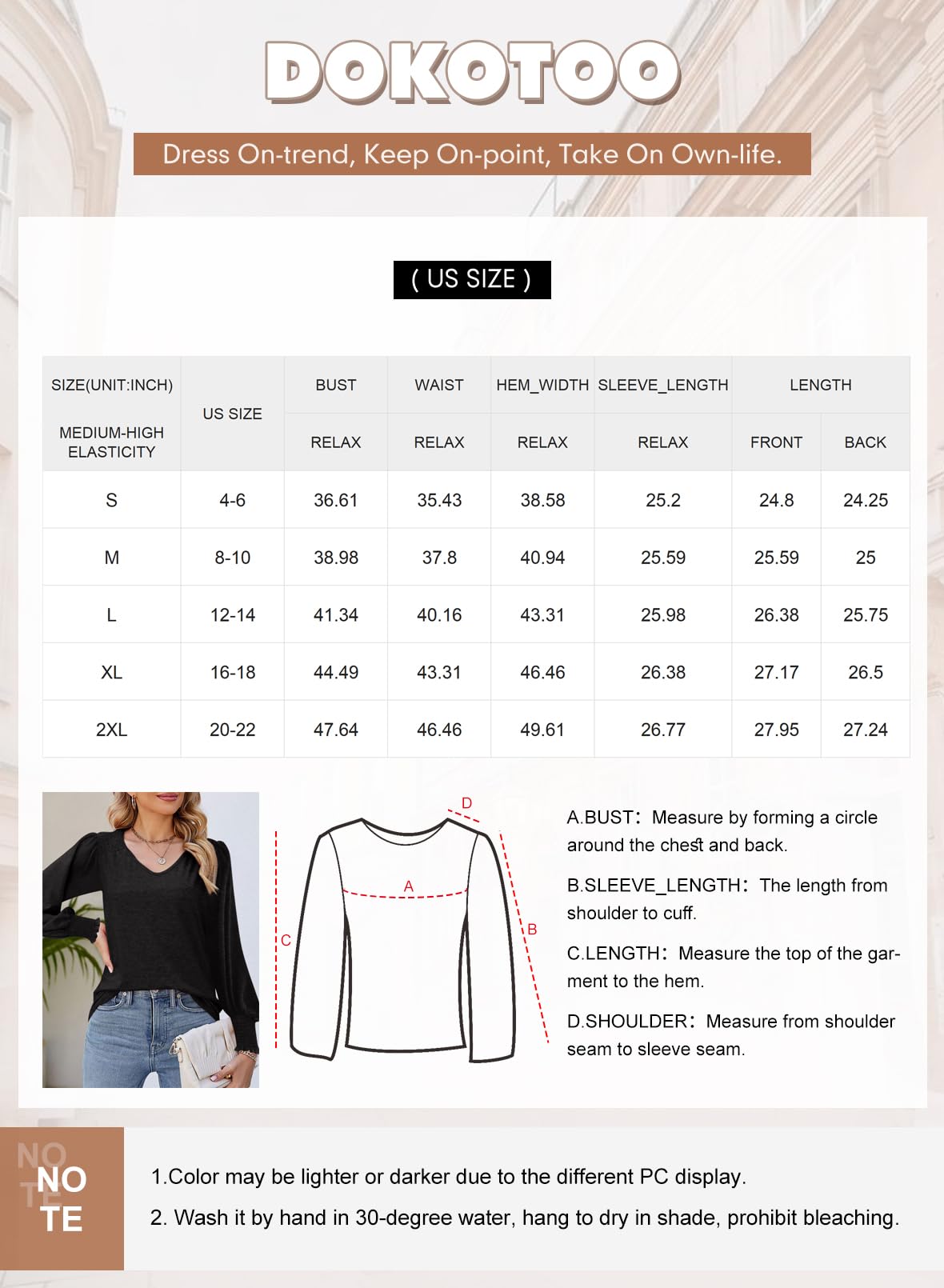 Dokotoo Long Sleeve Shirts for Women Shirred Shoulder V Neck Solid Color Knit Blouses for Women Dressy Casual Going Out Tops Fall Outfits Pale Khaki Medium