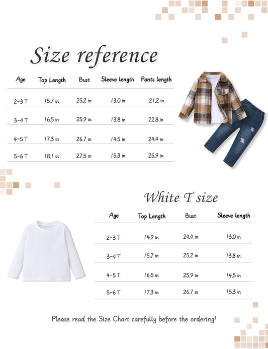 FoWear Toddler Boy Clothes 3Pcs Long Sleeve Flannel Button Down Plaid Shirt+White T-shirt+Pants 5T Boy Clothes Fall/Winter