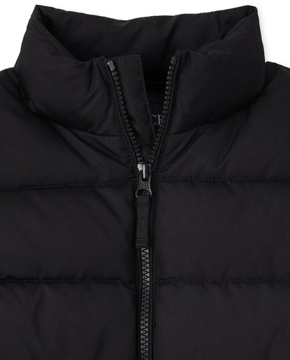 The Children's Place Boys' Medium Weight Puffer Jacket, Wind, Water-Resistant, Black, Large (10/12)