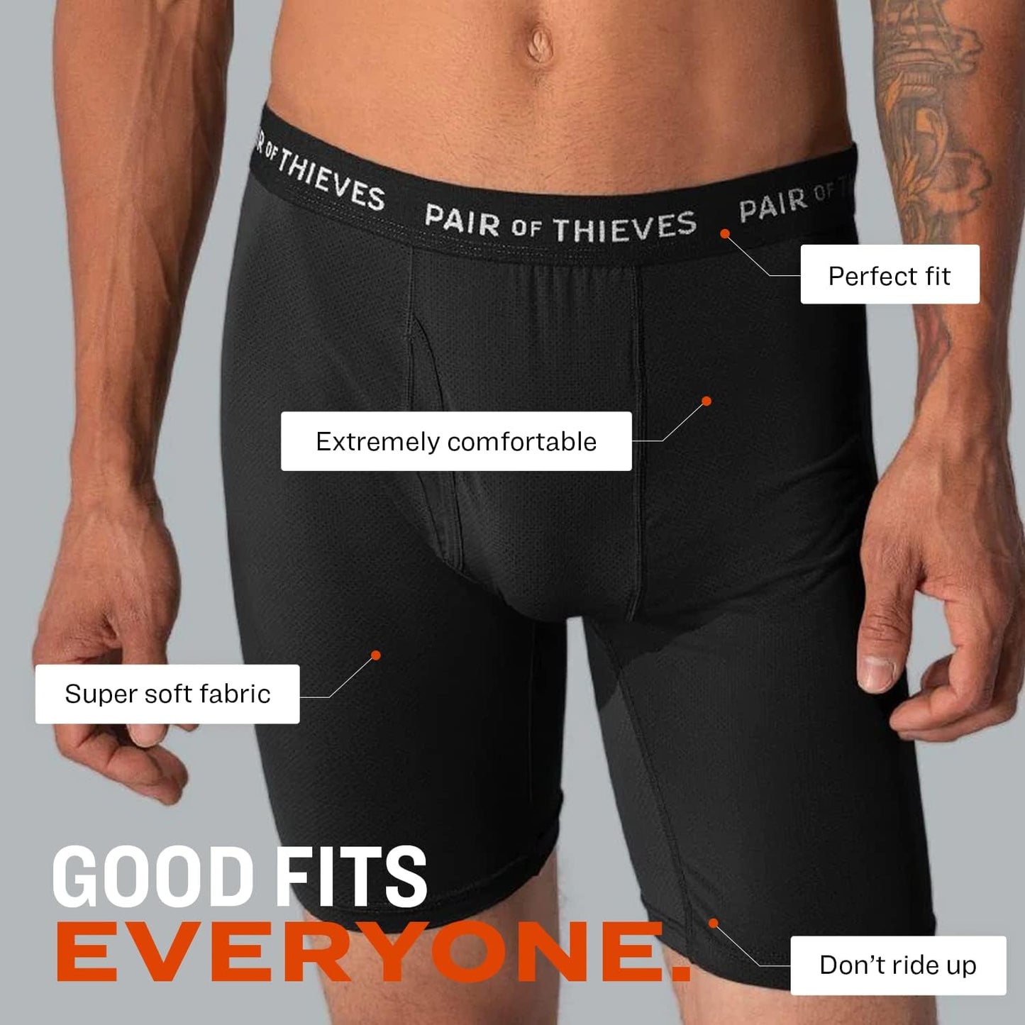 Pair of Thieves Super Fit Long Boxer Briefs for Men - Ultra Soft, Breathable, Quick-Dry Underwear 4-Way Stretch (3 Pack)