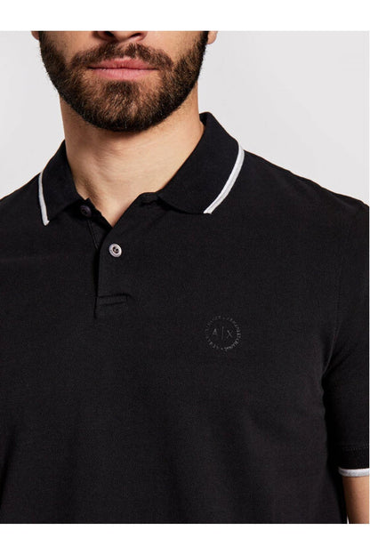 A｜X ARMANI EXCHANGE Mens Short Sleeve Jersey Knit Polo Shirt, Black, Large US