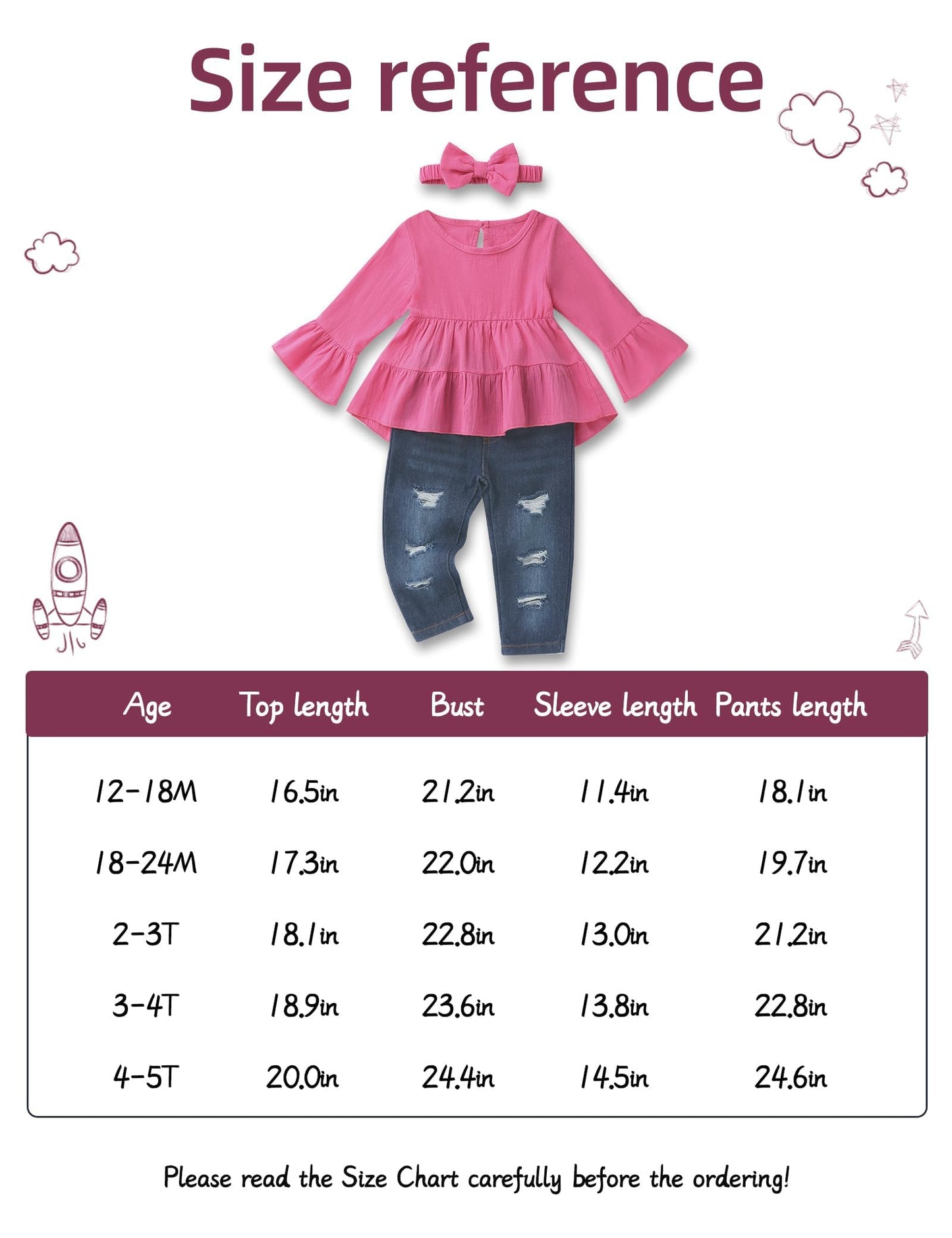 FoWear Toddler Girl Clothes Long Sleeve Ruffle Dress Top and Jeans Pants Toddler Girl Fall Outfits 4T Girl Clothes