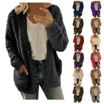 QianmianT Fleece Jacket Women Fuzzy Jacket Open Front Button Down Cardigan Sweater Winter Warm Casual Outerwear with Pockets