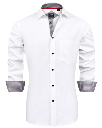 J.VER Men's Casual Long Sleeve Stretch Dress Shirt Wrinkle-Free Regular Fit Button Down Shirts White Black