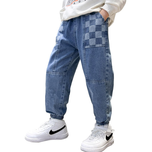 MEILONGER Boys Elastic Waist Jeans Stretch Fashion Denim Pants Size 8,10-12,14-16,18-20(Blue,10-12)