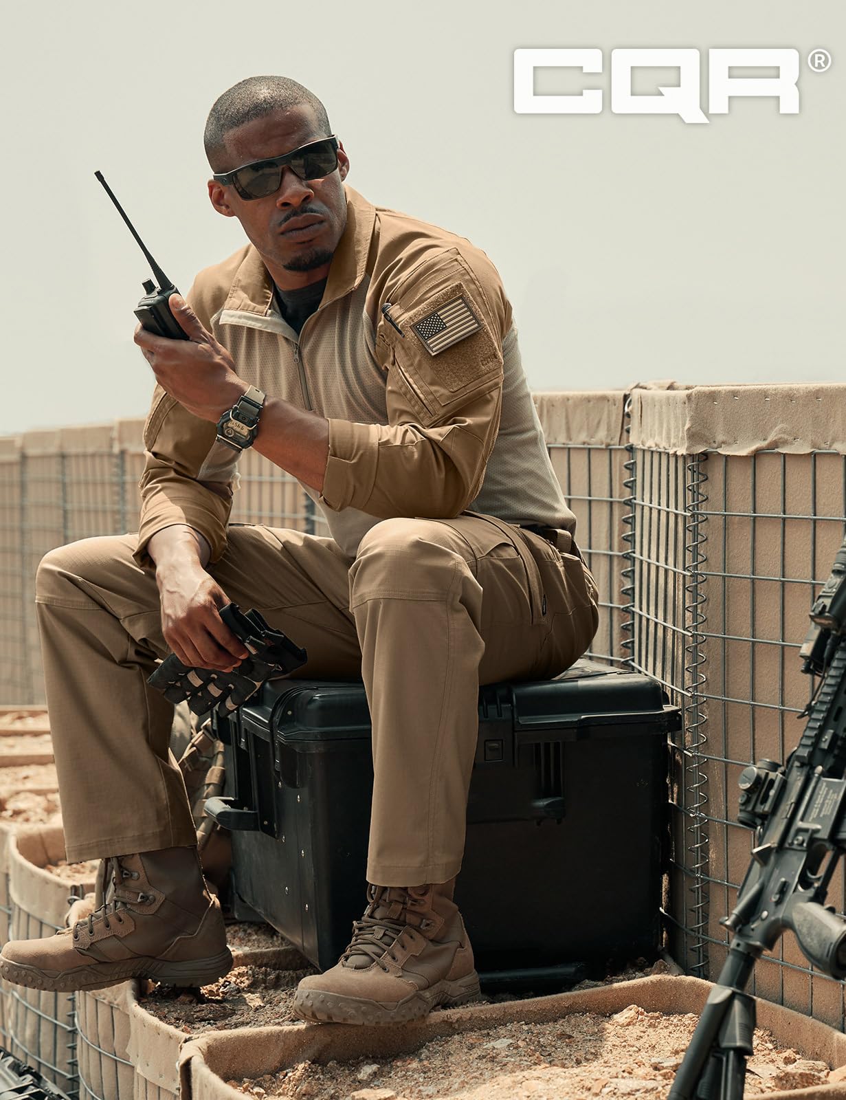 CQR Men's Flex Ripstop Tactical Pants, Water Resistant Stretch Cargo Pants, Lightweight EDC Hiking Work Pants, Marksman Cougar, 40W x 30L