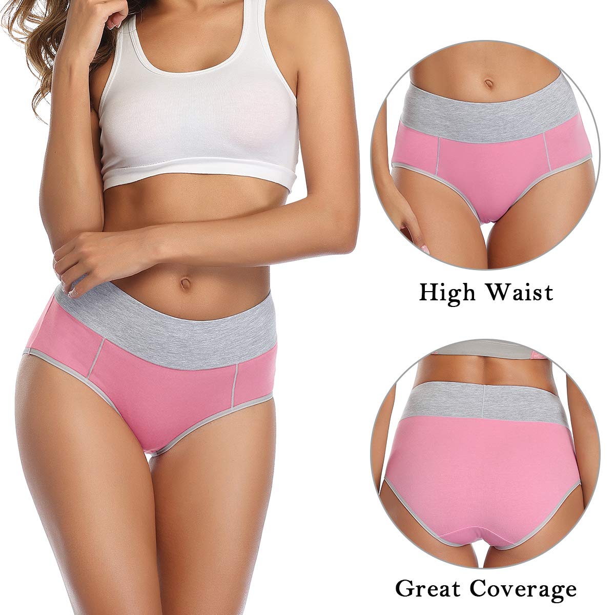 wirarpa Women's Cotton Underwear High Waist Briefs Ladies Soft Breathable Panties Full Coverage Underpants 5 Pack Large