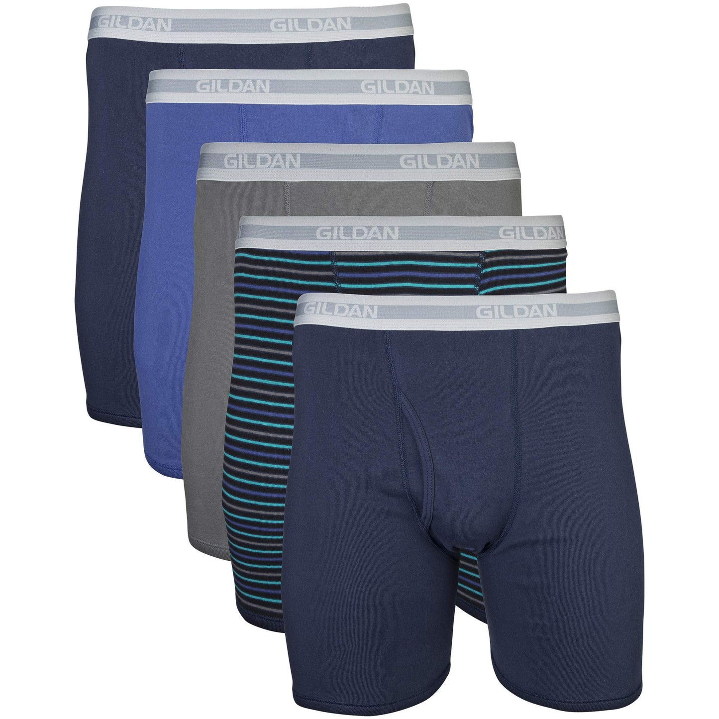 Gildan Men's Underwear Boxer Briefs, Multipack, Mixed Navy (5-Pack), Medium