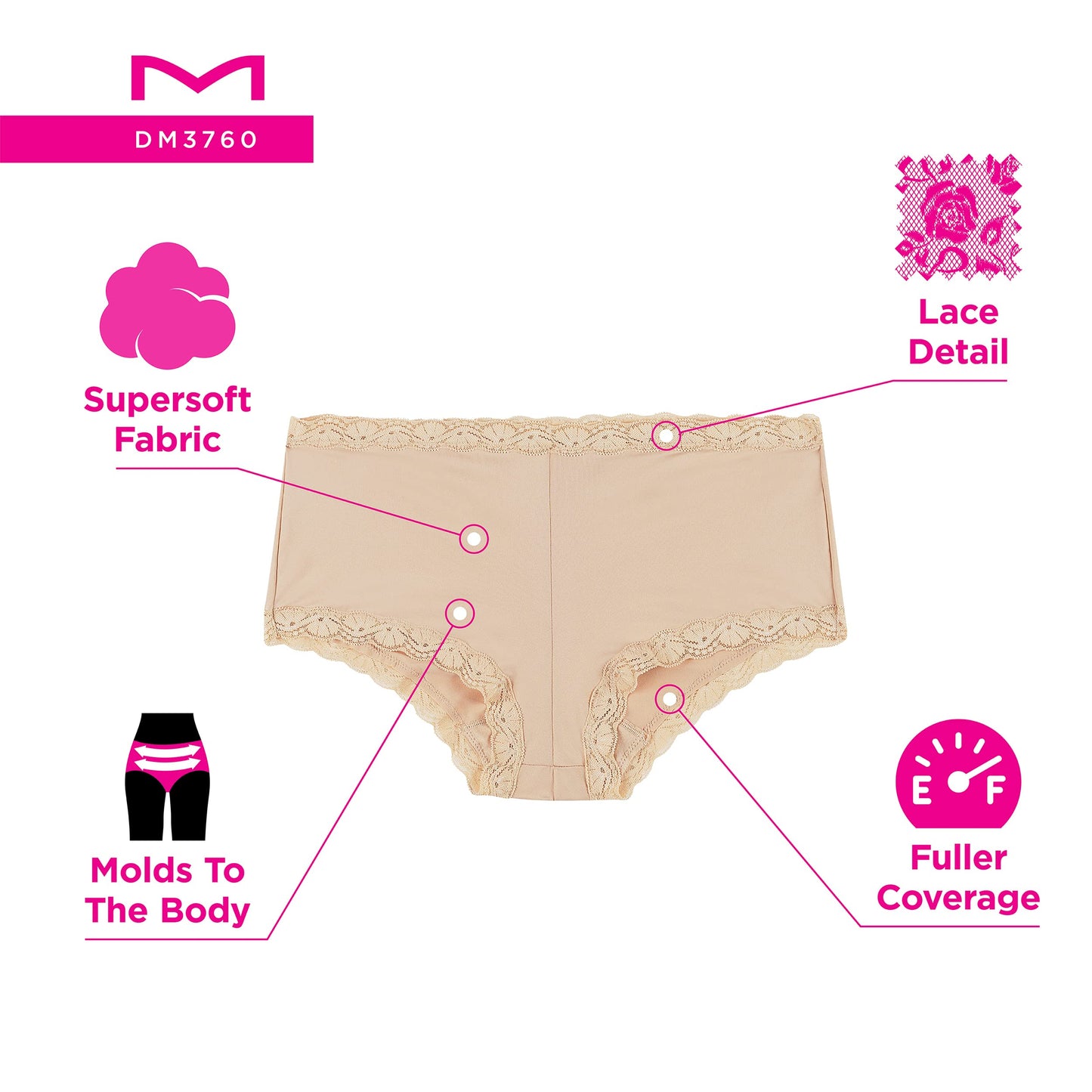 Maidenform Women's Underwear, Microfiber with Lace Boyshort Panties, One Fab Fit, 3-Pack, Latte Lift/Latte Lift/Latte Lift