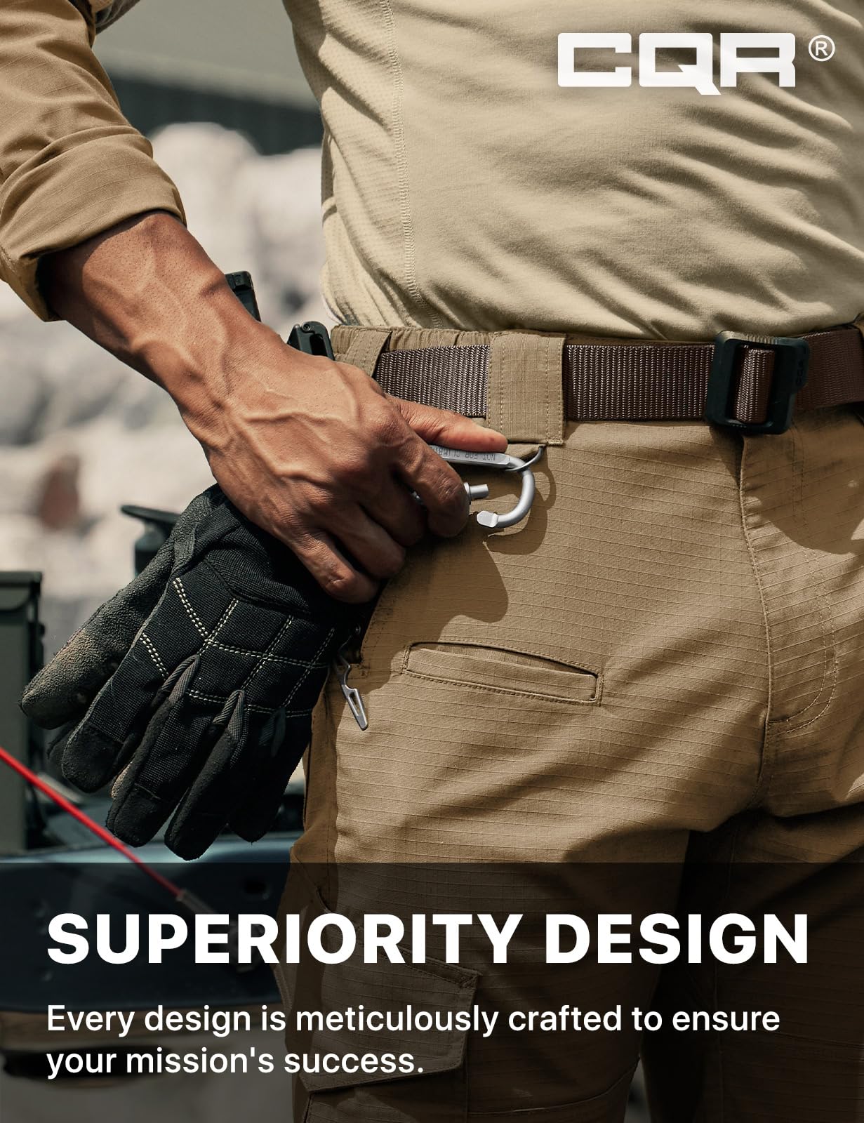 CQR Men's Flex Ripstop Tactical Pants, Water Resistant Stretch Cargo Pants, Lightweight EDC Hiking Work Pants, Marksman Cougar, 40W x 30L