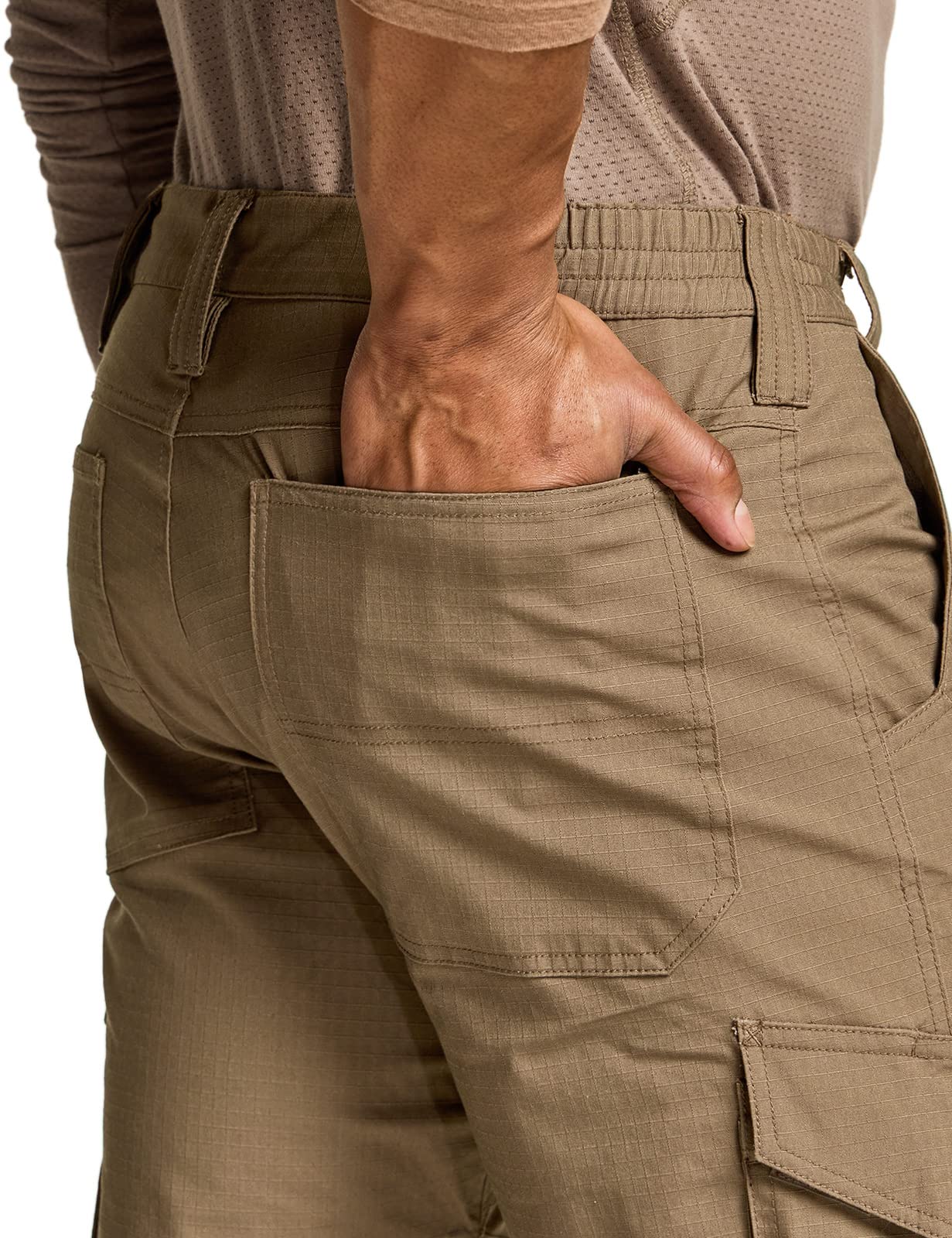 CQR Men's Flex Ripstop Tactical Pants, Water Resistant Stretch Cargo Pants, Lightweight EDC Hiking Work Pants, Marksman Cougar, 40W x 30L