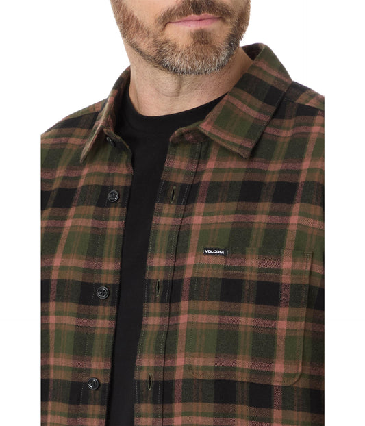 Volcom Men's Caden Plaid Long Sleeve Flannel Shirt, Squadron Green 424