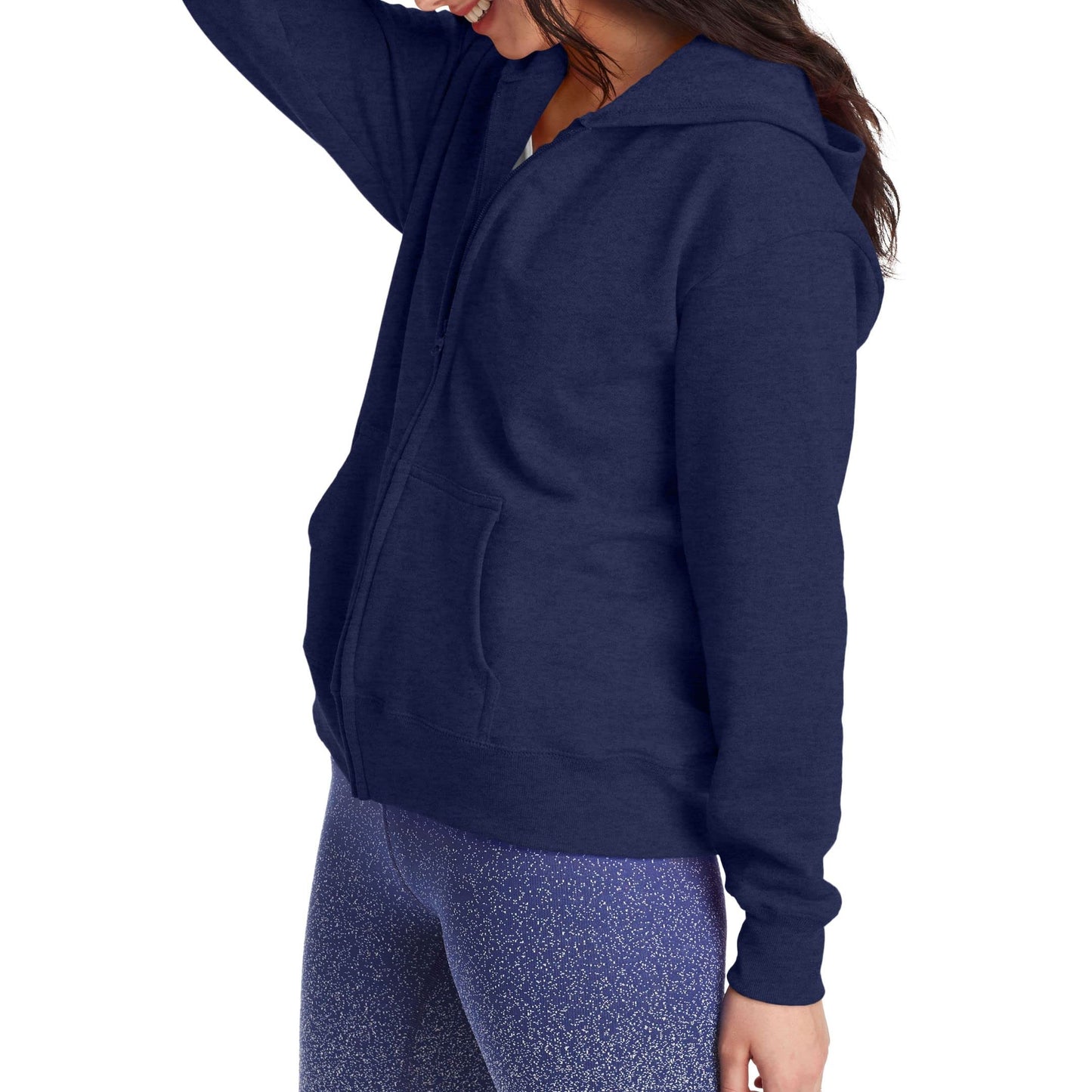 Hanes Women's EcoSmart Full-Zip Hoodie Sweatshirt, Navy, Large