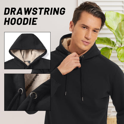 TACVASEN Plain Hoodies for Men Cotton Heavyweight Pullover Sweatshirts for Men Thermal Warm Winter Hooded Pullover Warm Fleece Sweatshirts for Men Gym Hoodies for Men Black