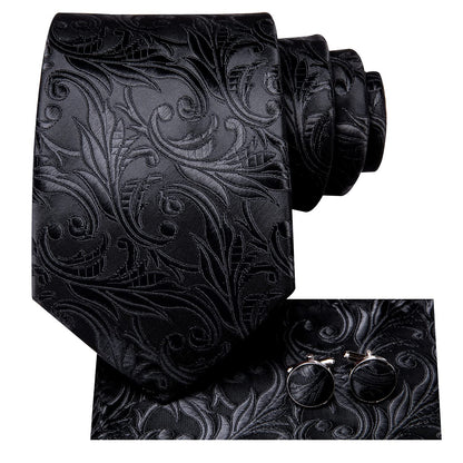 Dubulle Mens Paisley Striped Tie and Handkerchief Cufflinks Tie Set for Men Wedding Business Formal,Solid Black