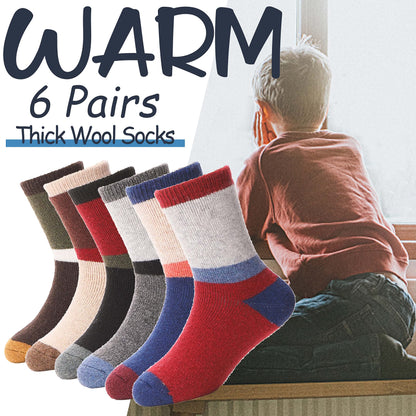 EBMORE Kids Merino Wool Socks for Toddlers Boys Girls Warm Thermal Winter Thick Hiking Heavy Cozy Crew Boot Socks Gift Stocking Stuffer 6 Pairs (Color Block,4-7 Y)