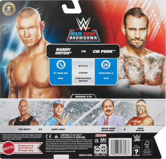 Mattel WWE Main Event Championship Showdown 2-Pack Action Figures & Accessory, Series #19 CM Punk vs Randy Orton Collectible Set