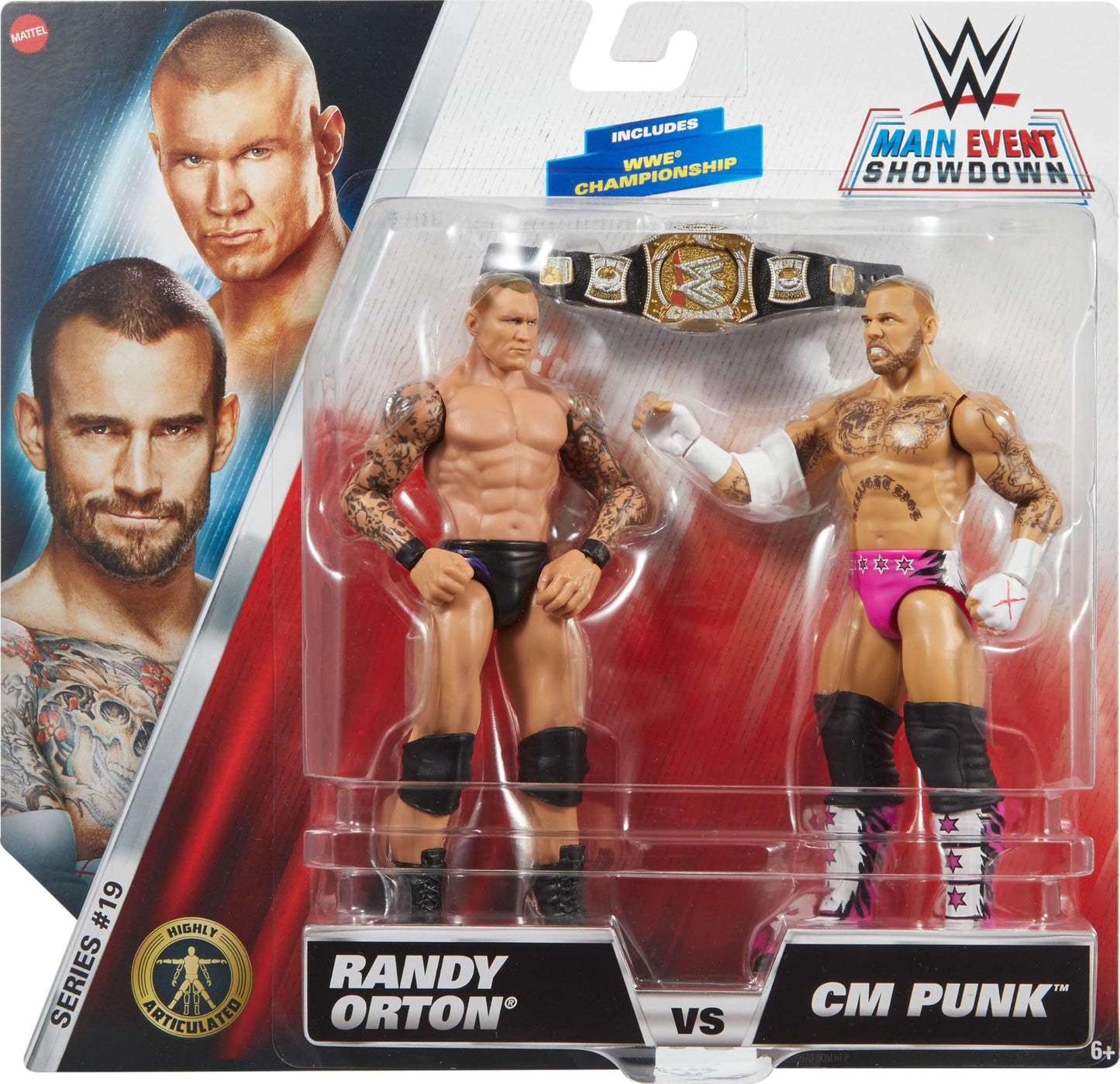 Mattel WWE Main Event Championship Showdown 2-Pack Action Figures & Accessory, Series #19 CM Punk vs Randy Orton Collectible Set