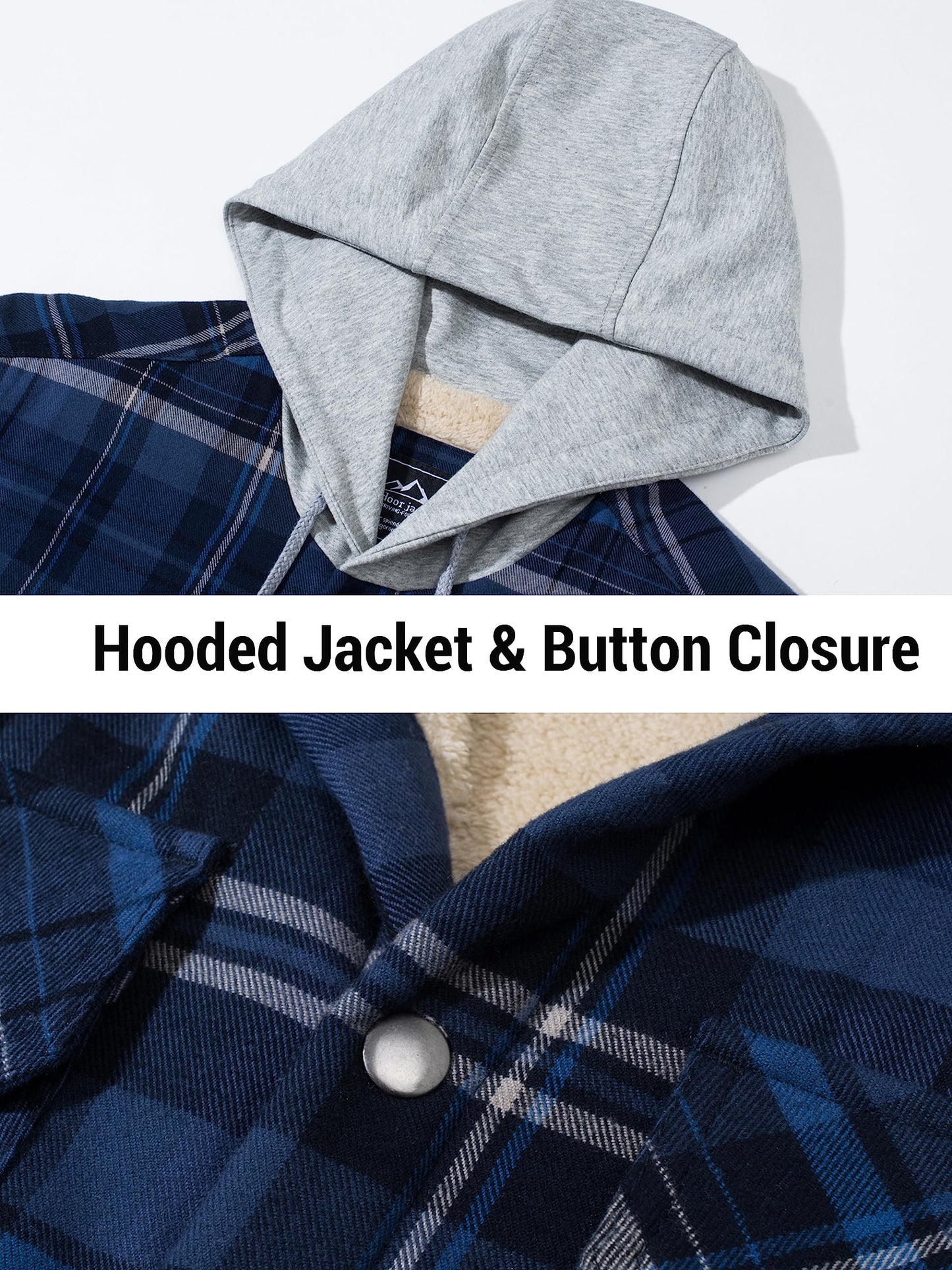 TACVASEN Plaid Shirts Jacket for Men with Hood Button Down Long Sleeve Mens Plaid Shirts Jacket with Hood Flap Pocket Shacket