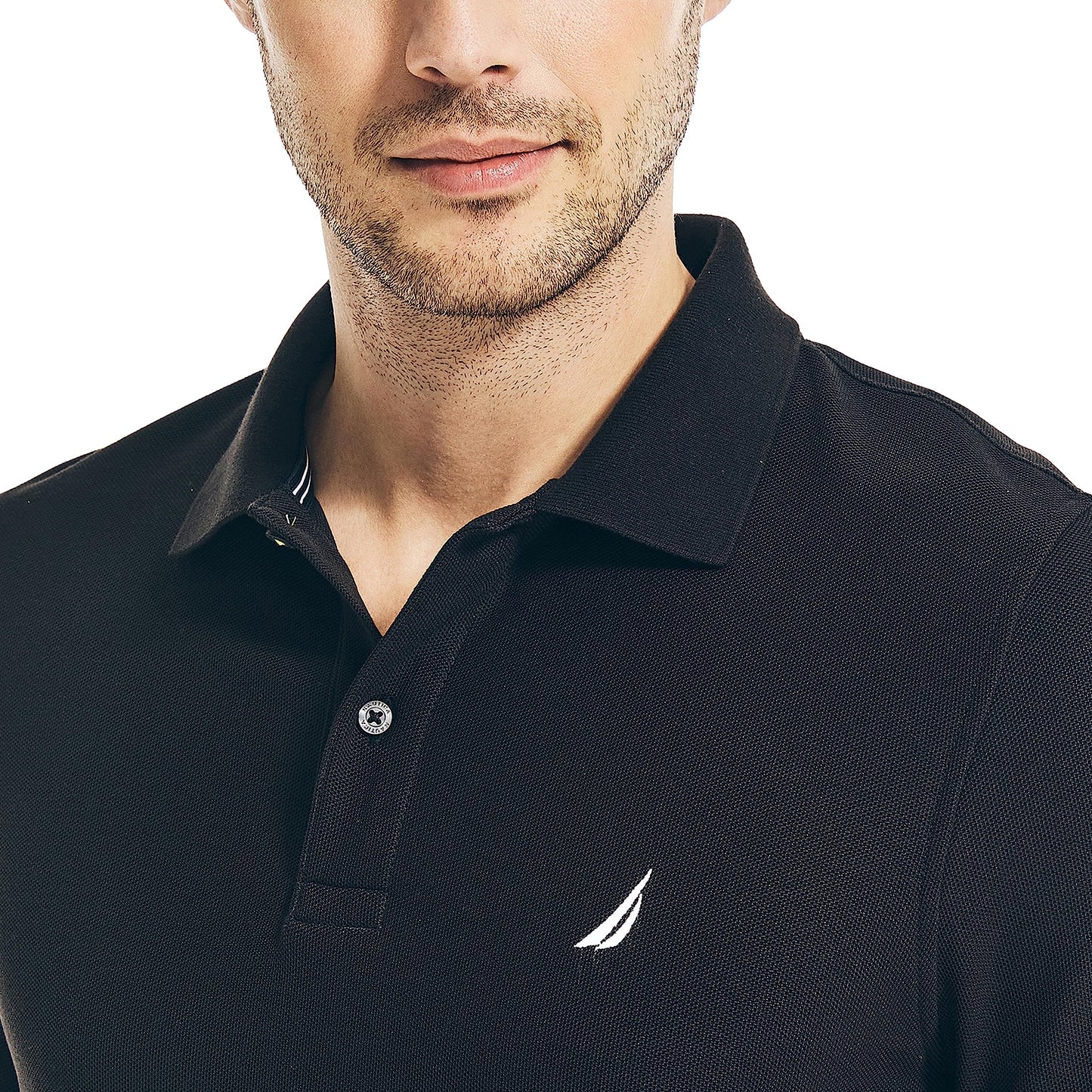 Nautica Men's Short Sleeve Solid Deck Polo Shirt, True Black, Large